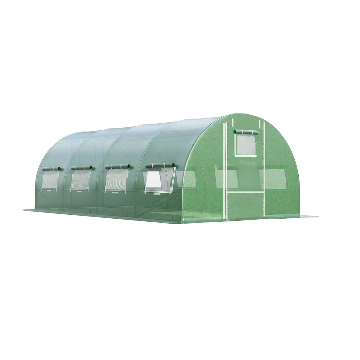 COSTWAY Invernadero, 6 x 3 x 2 m, 18 m², invernadero con 10 ventanas enrollables de malla y 2 puertas con cremallera, verde.
