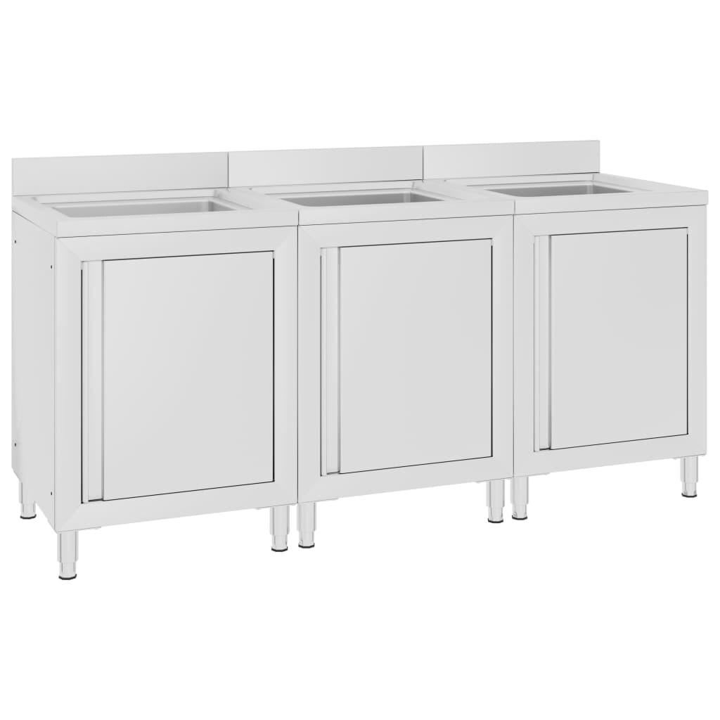 Helloshop26 - Conjunto de 3 pias de cozinha comerciais 96 cm em aço inoxidável 02_0000726