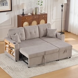 thumbnail of Merax 3-Sitzer-Schlafsofa mit Schlaffunktion, Mehrfunktionales Cord-Sofa mit  USB-C, Hellgrau