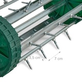 thumbnail of Relaxdays rollender Rasenlüfter, mit Stiel, Vertikutierer manuell, HBT: 145x44x21 cm, Rasenwalze mit Spikes, silber/grün