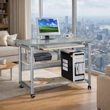 thumbnail of Mod. WHEEL Escritorio con ruedas Mesa para ordenador con tapa de cristal de Yelloo