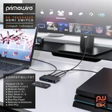 thumbnail of Primewire 8k HDMI Switch 2.1a, 2X Input HDMI Buchse, 1x Output, Verteiler, 7680 x 4320 UHD II (4320p) 60 Hz, HDR, 3D, CEC, HDCP 2.3, VRR, QFT, ALLM