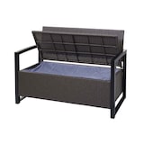 thumbnail of Banco de polirratán 2 plazas HWC-F39, banco de jardín, compartimento de almacenaje, cojines de asiento de almacenaje ~ gris moteado, cojines verdes