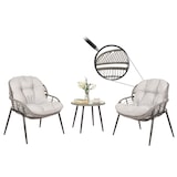 thumbnail of Set in poly rattan HWC-N33, set da balcone set da giardino gruppo di sedute sedia tavolino ~ grigio, rivestimento grigio chiaro