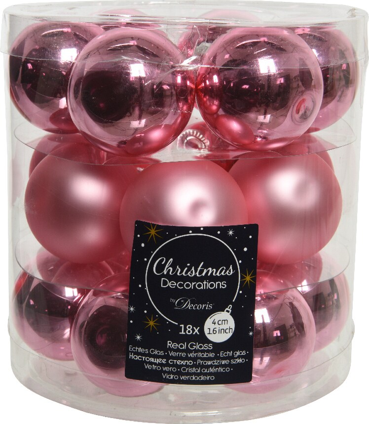 18 Weihnachtskugeln 4cm Glas uni Christbaumkugeln Weihnachtsbaumkugeln rosa pink
