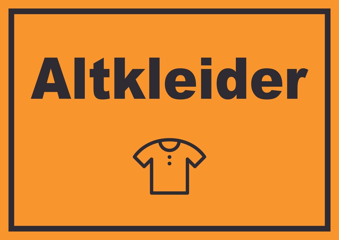 Altkleider Mülltrennung Schild Text Symbol Shirt Hemd Hose waagerecht A1 (594x841mm)