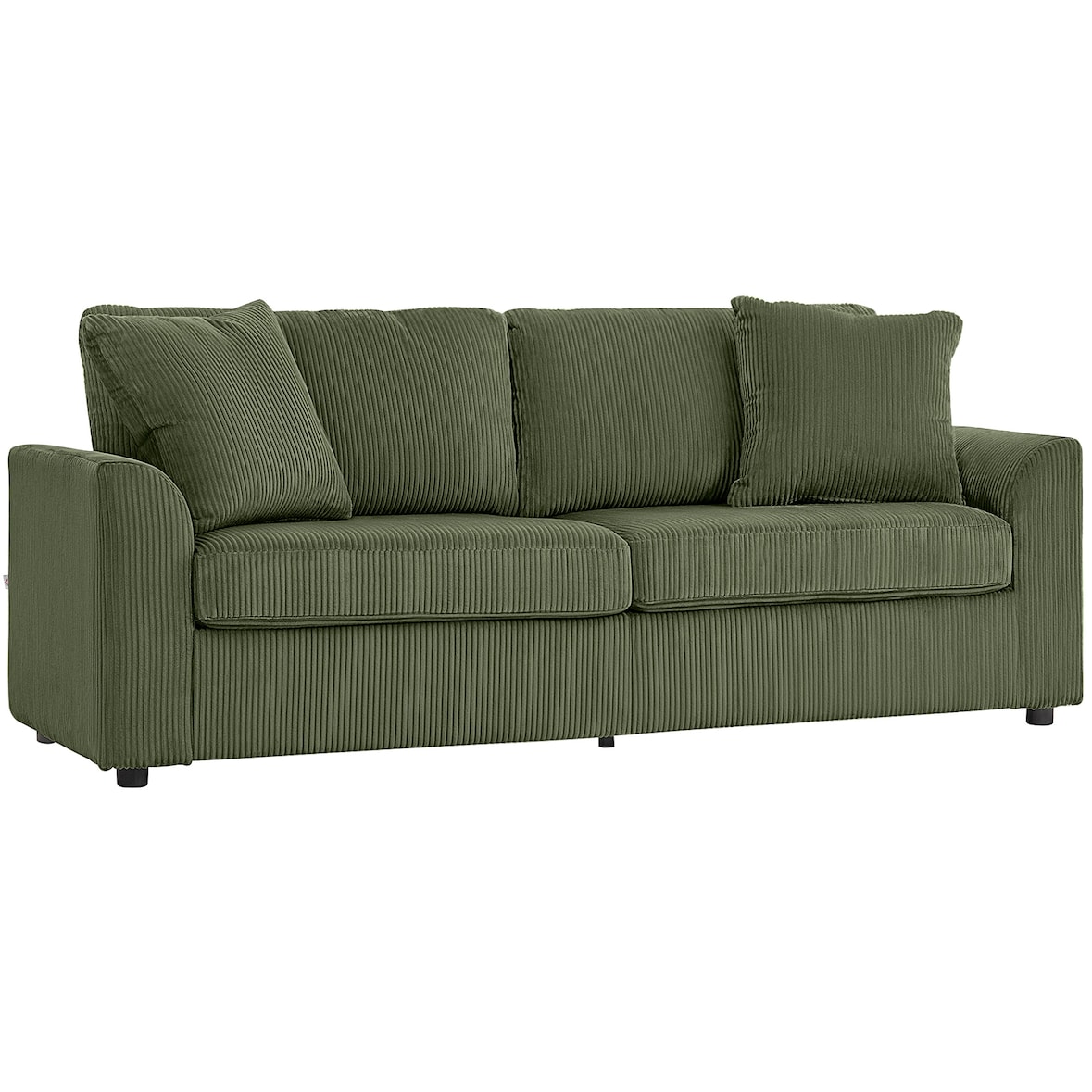 HOMCOM sofá de 3 plazas sofá de salón 212x80x88 cm tapizado en pana con 2 almohadas reposabrazos y cojín de muelles diseño moderno verde