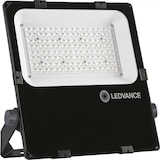 Ein schwarzer LED-Flutlichtstrahler mit verstellbarem Montagerahmen.