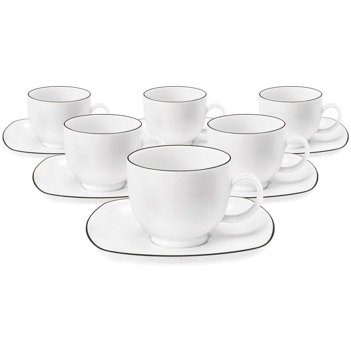 Seltmann Weiden Lido Black Line Kaffeetasse mit Untertasse 220 ml eckig 6er Set