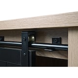 thumbnail of Commode HWC-K75, armoire étagère, porte coulissante 5 compartiments de rangement, aspect bois métal industriel 84x80x40cm ~ naturel