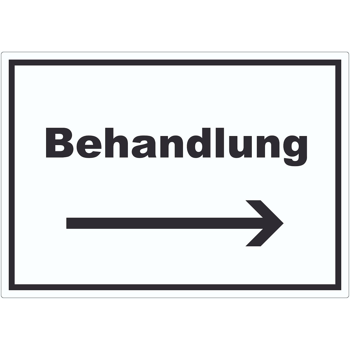 Behandlung Aufkleber mit Text und Richtungspfeil rechts Behandlungsraum waagerecht A8 (52x74mm)
