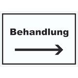 thumbnail of Behandlung Aufkleber mit Text und Richtungspfeil rechts Behandlungsraum waagerecht A8 (52x74mm)