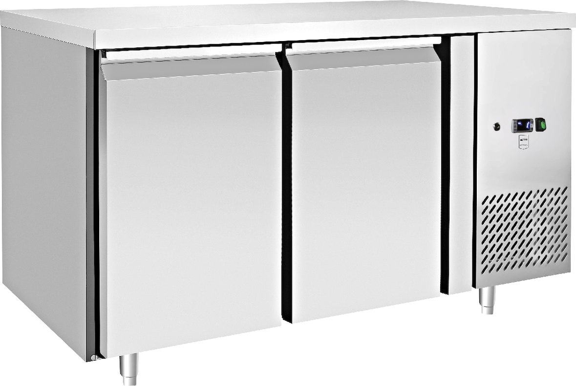 METRO Professional Mesa refrigerador GCC2100, aço inoxidável, 136 x 70 x 85 cm, 270 L, refrigeração por ventilação, 250 W, com fechadura, prateado