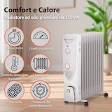 thumbnail of Radiatore ad Olio 2500W con 11 Elementi Riscaldanti 3 Livelli di Calore Termostato Regolabile Timer 24 Ore Protezione di Sicurezza 50x24x62 Cm Bianco