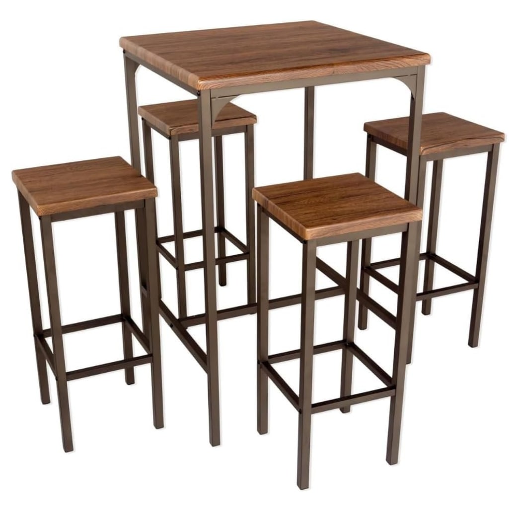 Set Tavolo Bar Quadrato Alto 110 cm e 4 Sgabelli Marrone Noce Mod. ROMA adatto da interno o esterno sotto gazebo tenda by Yelloo