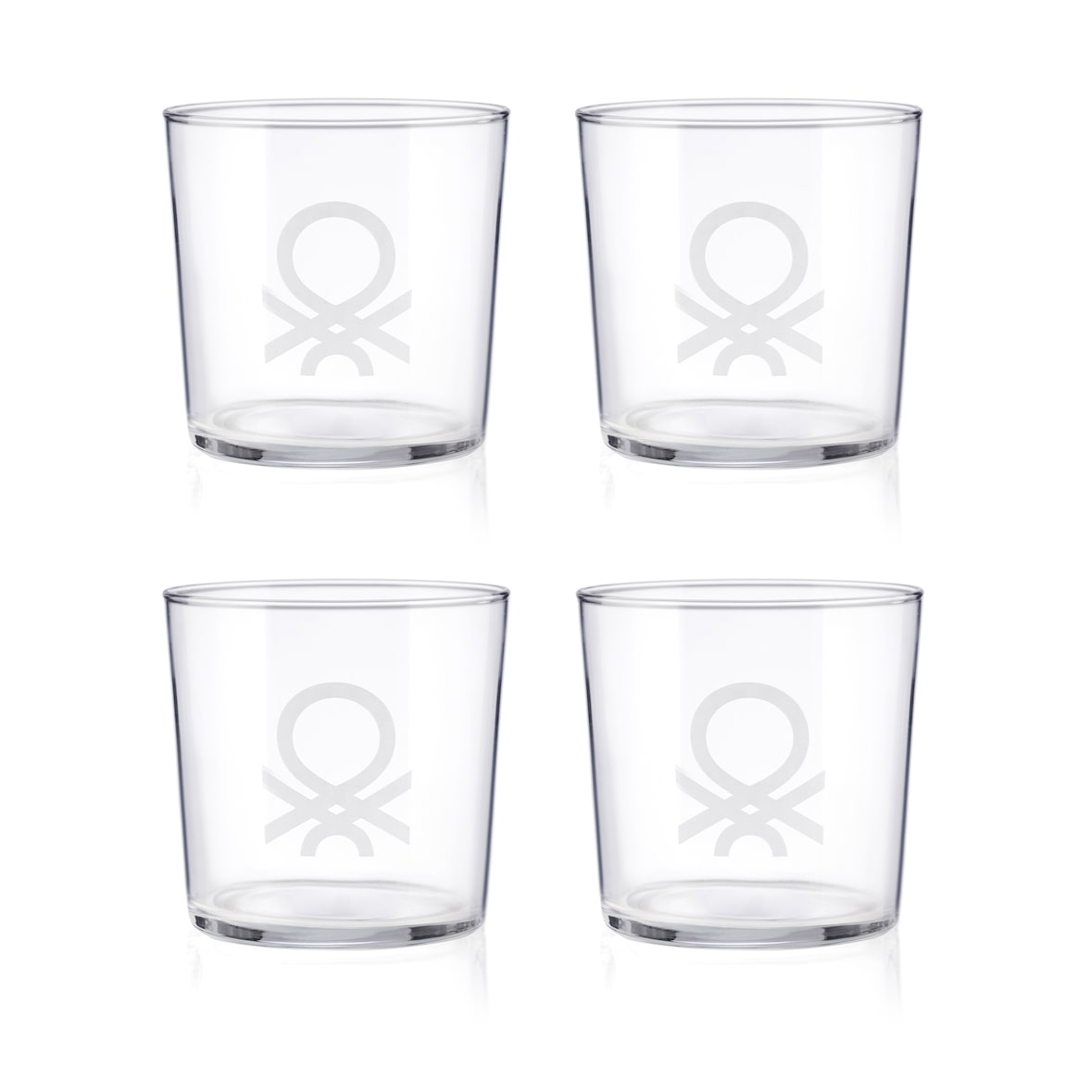 Benetton - Set mit 4 Wassergläsern, 0,345 l, kristallklares Logo