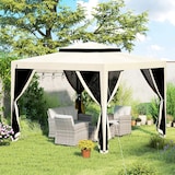 thumbnail of Outsunny carpa de jardín 3x3 m cenador desmontable de exterior gazebo con 4 mosquiteras laterales techo doble anti-UV impermeable beige