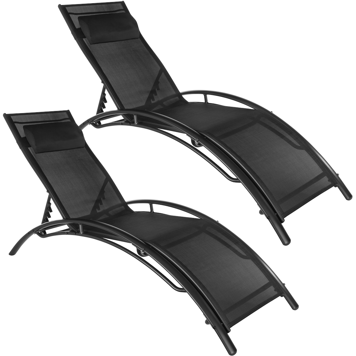 tectake Lot de 2 transats avec coussin de tête - noir -403067