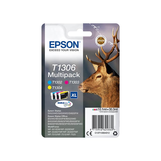 Cartucho De Tinta Original Epson T1306 Xl Alta Capacidad Multipack/ Cian/ Amarillo/ Magenta