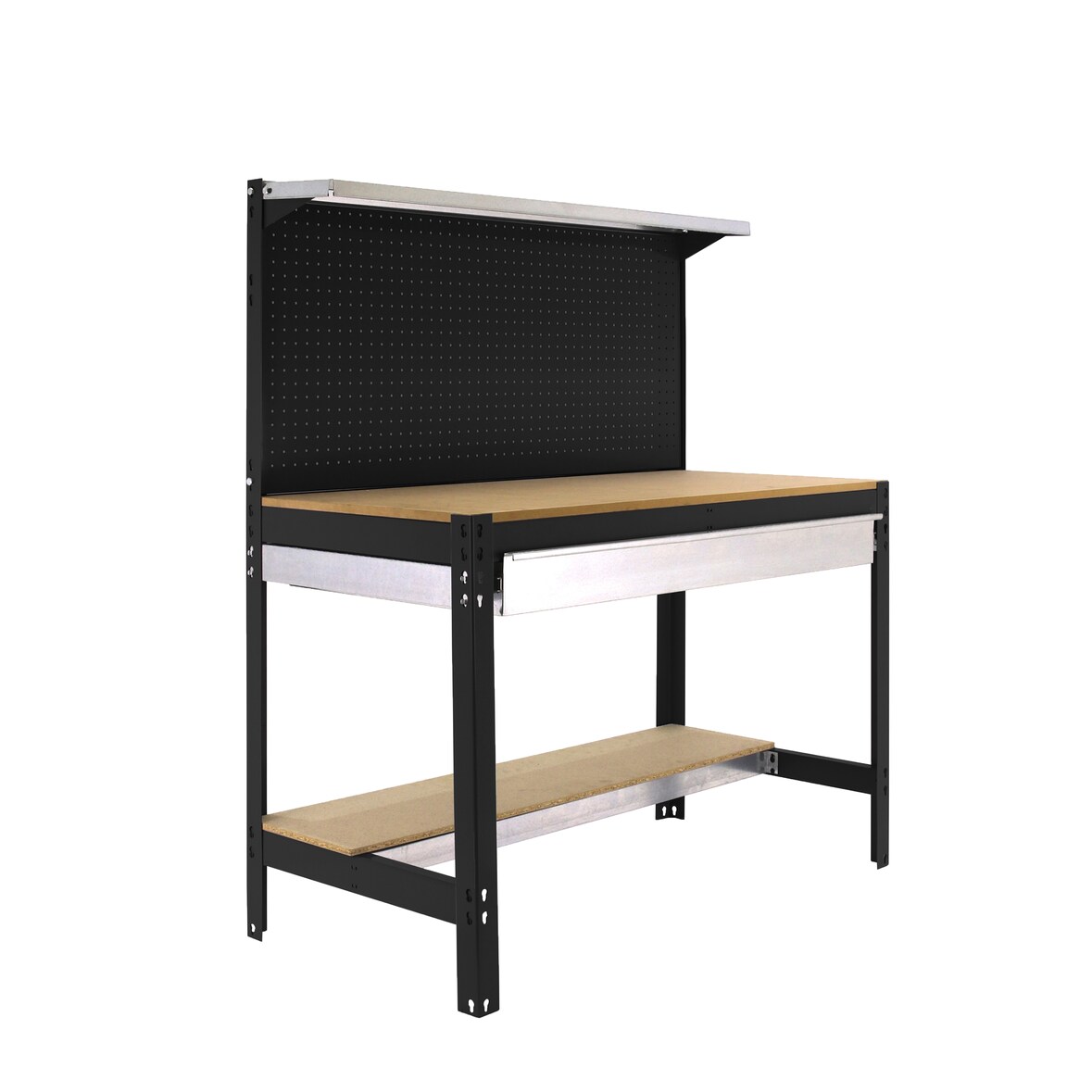 PROREGAL Werkbank BUFFALO mit Werkzeugwand, Schubfach und Ablage | HxBxT 84x120x61cm | Traglast 600kg | Anthrazit | Werktisch Arbeitstisch