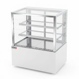 thumbnail of Romux® Kühlvitrine für Konditorei Quadratisch Standgerät 2 Böden Weiß 300 Liter Umluftkühlung | Kühlvitrine Gerade Glasscheiben