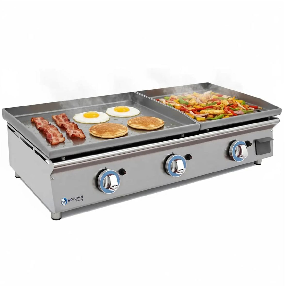 Plancha a gas profesional LUX WORLDMAI de 60+40 cm en acero laminado para hostelería. Plancha INOX para cocina industrial de bar y restaurante.