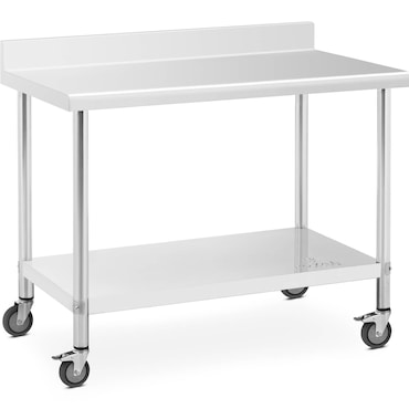 Royal Catering - RVS tafel op wielen - PREMIUM - 60 x 120 cm - 158 kg - achterwand -