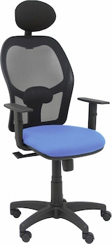 thumbnail of Cadeira Alocén preto malha bali assento azul claro apoios de braços reguláveis apoio de cabeça fixo