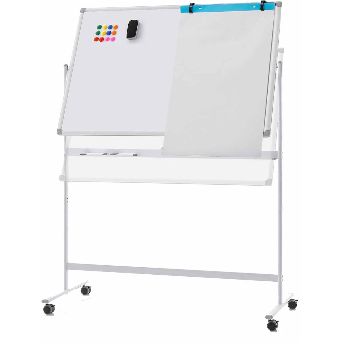 COSTWAY Doppelseitiges mobiles Whiteboard, 120 x 80 cm, höhenverstellbares magnetisches Whiteboard mit Rollen