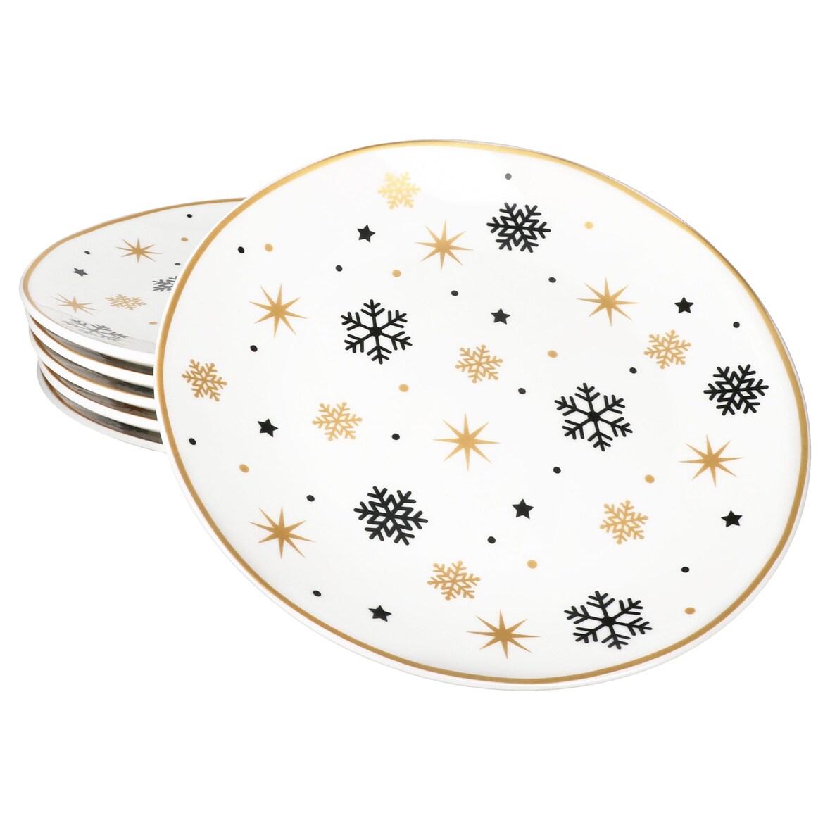 6x Stars schwarz & gold Kuchenteller Steingut 6 Pers. Dessertteller Weihnachten