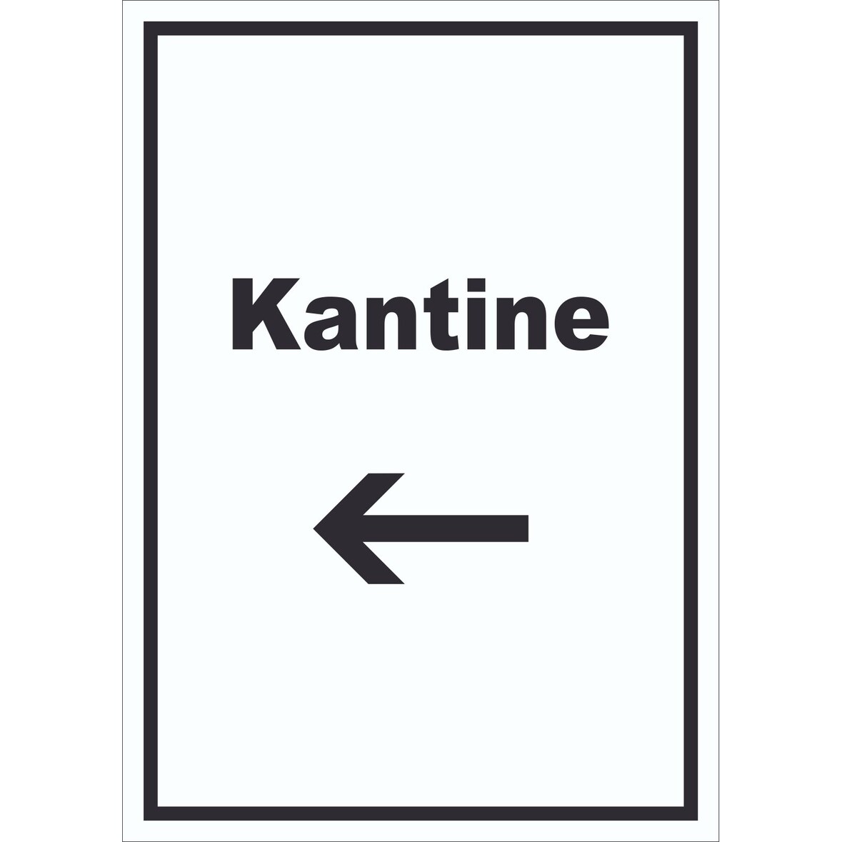 Kantine Schild mit Text und Richtungspfeil links essen und trinken hochkant A3 (297x420mm)