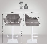 thumbnail of Barhocker SIHAR - Samt Grau 64x45x88 cm Weiß | Barstuhl Höhenverstellbar Mit Lehne Drehbar Tresenhocker Tresenstuhl Kneipenhocker Kneipenstuhl