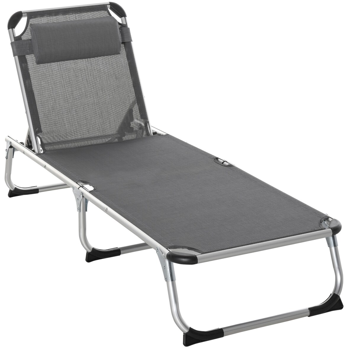 Outsunny Tumbona Plegable Reclinable  de Aluminio con Reposacabezas Extraíble y Respaldo Ajustable en 4 Posiciones para Jardín Terraza 170x60x76 cm