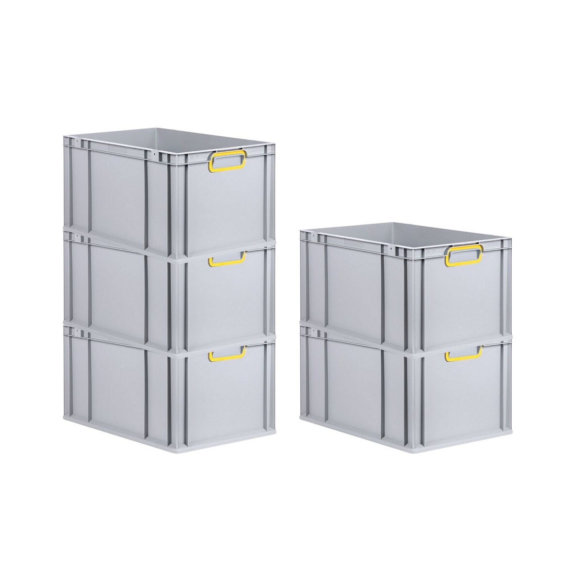 PROREGAL 5x Eurobox NextGen Color | HxBxT 22x40x60cm | 65 Liter | Griffe gelb geschlossen | Verstärkter Boden | Eurobehälter