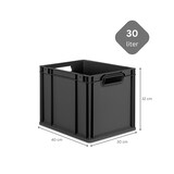 thumbnail of PROREGAL SuperSparSet 4x Eurobox NextGen Grip mit Auflagedeckel & 4 schwarzen Verschlüssen, HxBxT 32x30x40cm, 30L, Schwarz, Griffe offen, Eurobehälter