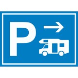 thumbnail of Wohnmobil Parkplatz Schild mit Richtungspfeil rechts waagerecht A5 Rückseite selbstklebend