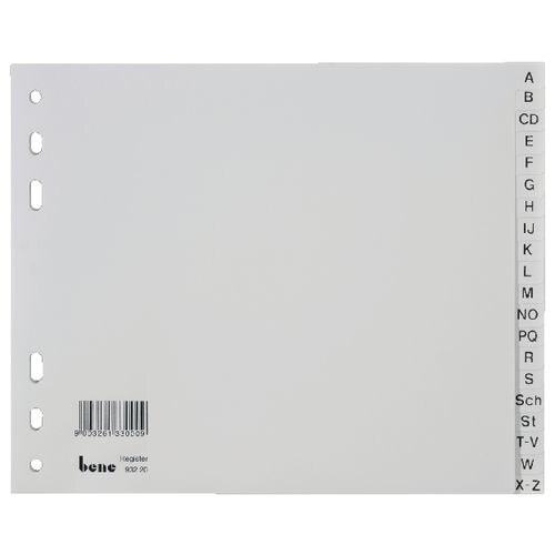 Bene A - Z A-Z Register DIN A5 Grau 20-teilig PP (Polypropylen) 6 Löcher 93220
