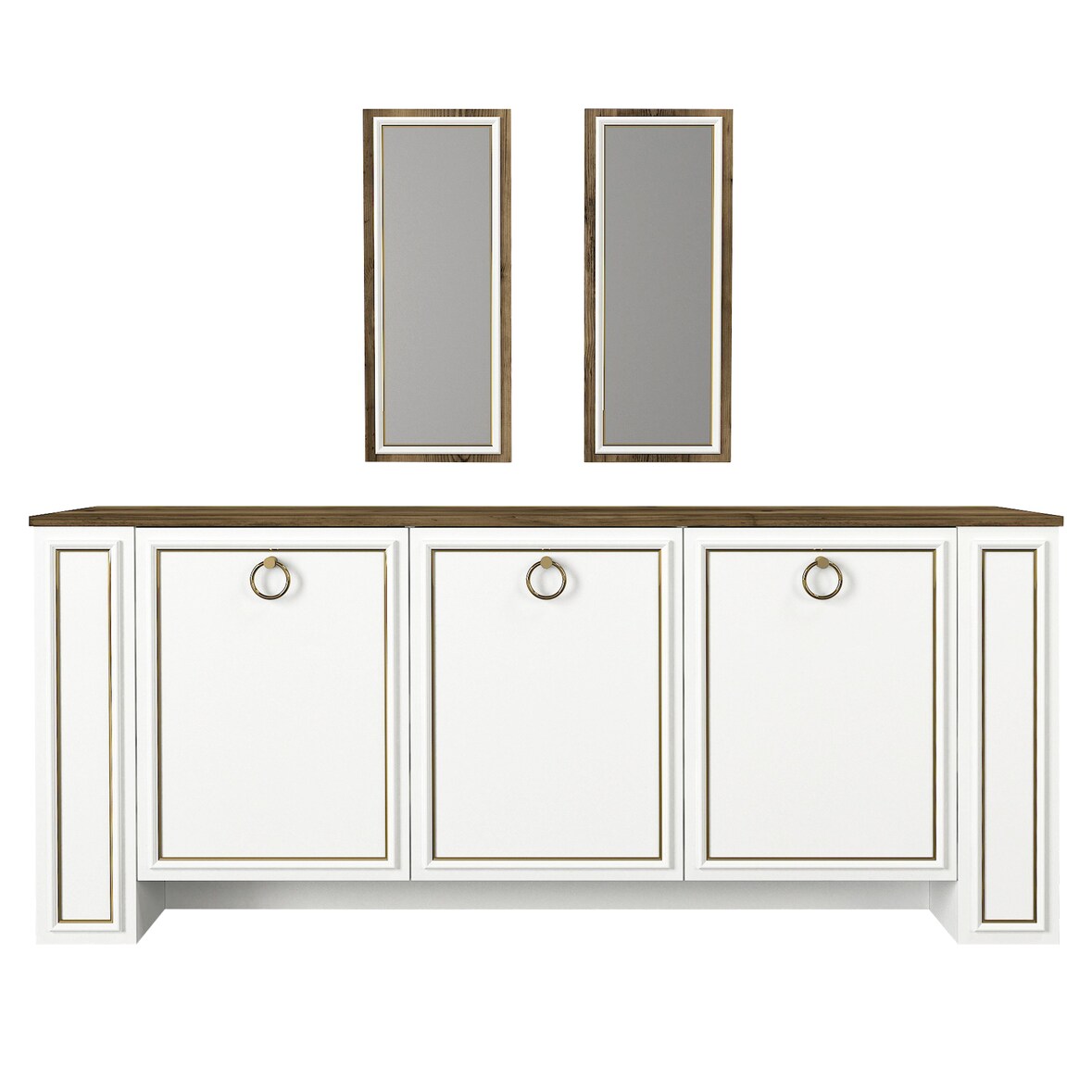 Sideboard Sansa mit 2er Spiegel Set Weiß Walnuss