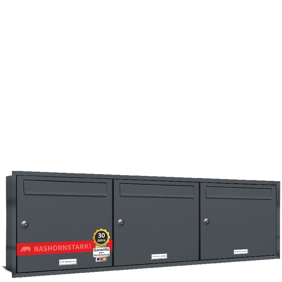 AL Briefkastensysteme 3 Fächer Premium Unterputz Briefkasten Anlage RAL 7016 Anthrazit Grau, Post A4, robust, wetterfest, Artikelnummer: 331P3U3P7016