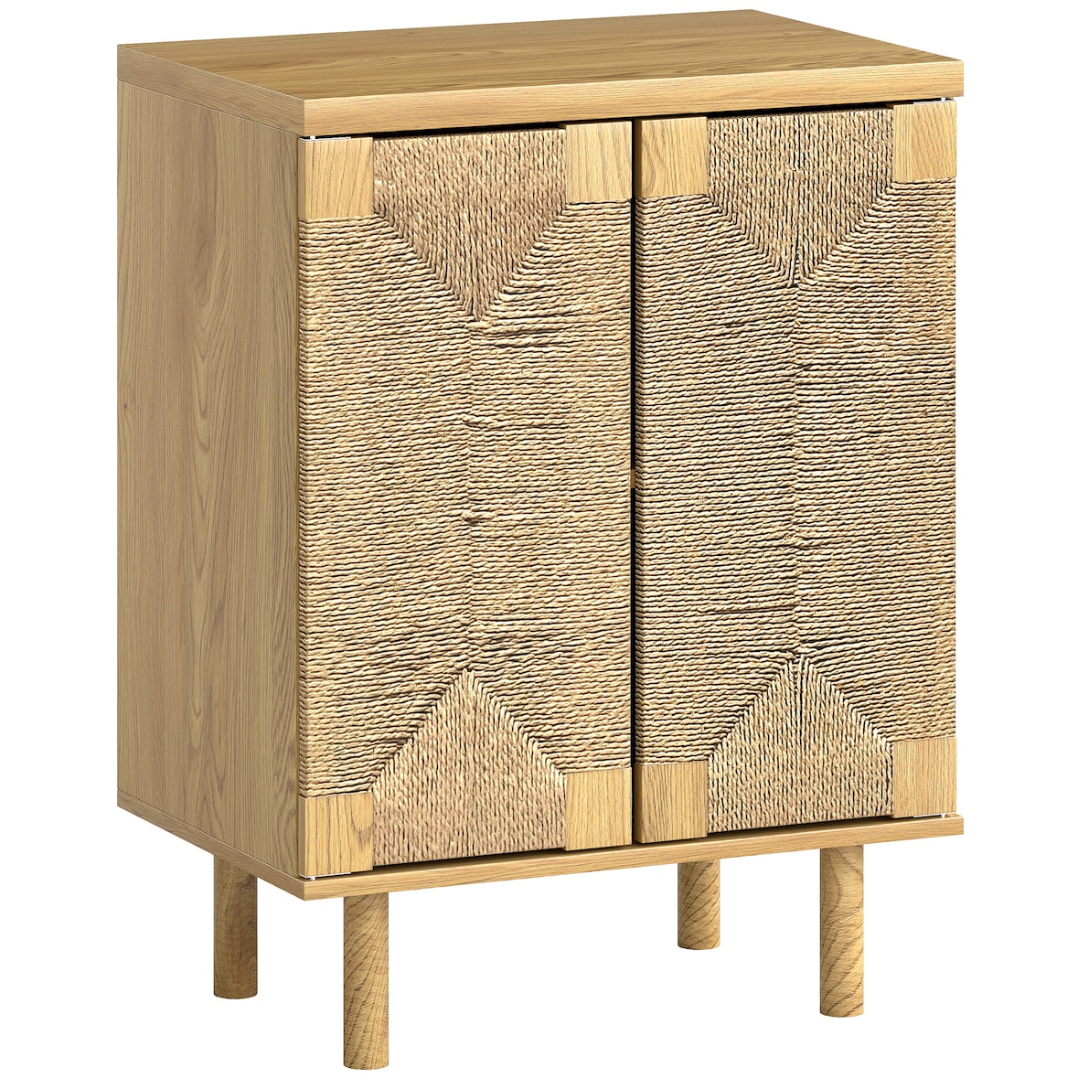 HOMCOM aparador bohemio de 2 puertas con cuerda tejida a mano, aparador de salón con estante ajustable, apertura por presión, roble, 60x40x78 cm