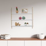 thumbnail of Relaxdays Wandregal, HxBxT: 60 x 60 x 15 cm, Schweberegal mit 3 Ablagen, MDF & Eisen, Hängeregal Wohnzimmer, weiß/gold