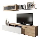 thumbnail of Parete Attrezzata Soggiorno Moderna Salotto con Mobile TV Modulo Sospeso Anta in Vetro Fumé Mensola Scandinavo Moderno 200x43x41 Cm Bianco Rovere