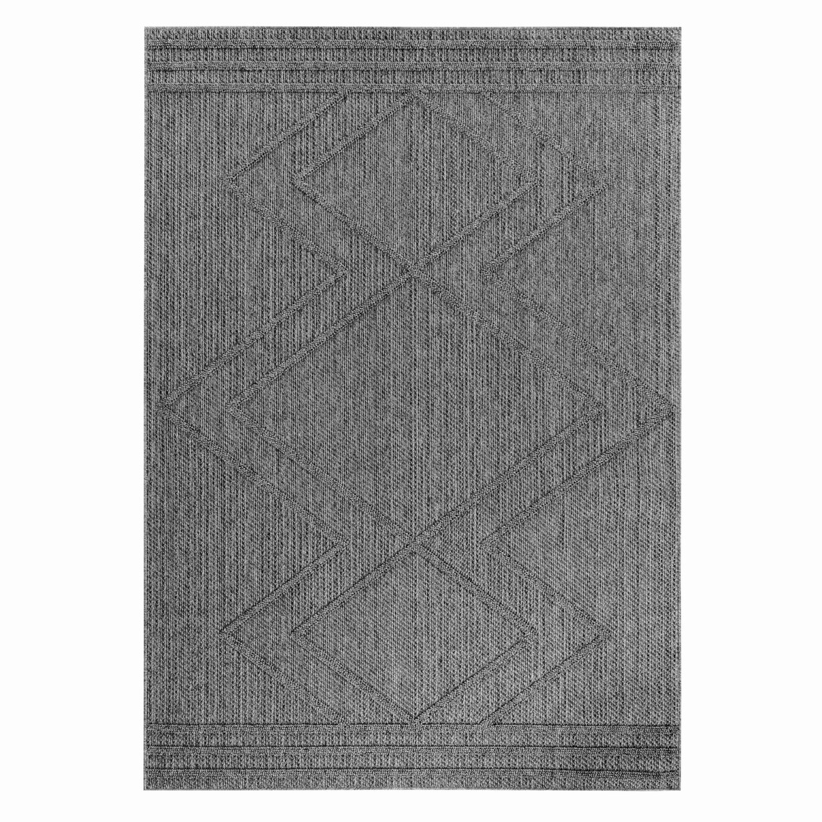 Teppich Outdoor Boho Wetterfest Waschbar Strapazierfähig Balkon Terrasse Küche OEKO-TEX Grau 200x290 cm – CORTINA von Kadima Design