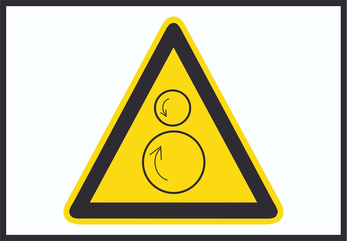 Achtung Gegenläufige Rollen Symbol A4 Rückseite selbstklebend Schild