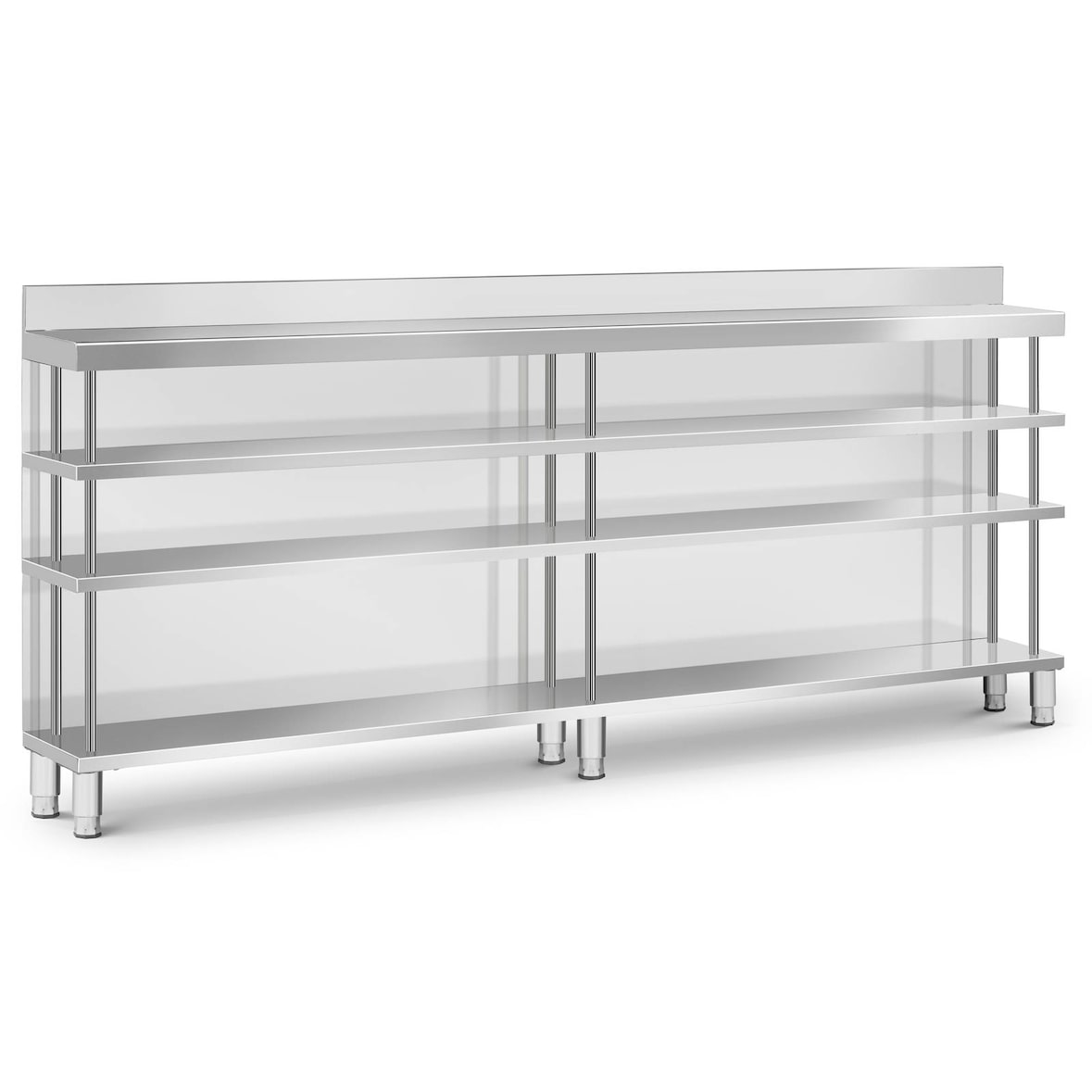 Royal Catering Tavolo da lavoro per bar - acciaio inox - 250 x 30 x 115 cm - 4 ripiani - retroscena -