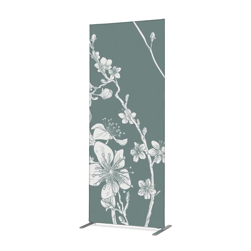 Showdown Textil Raumteiler Deko - 85-200 Abstrakte Japanische Kirschblüte Grün - Schwarzer Rahmen