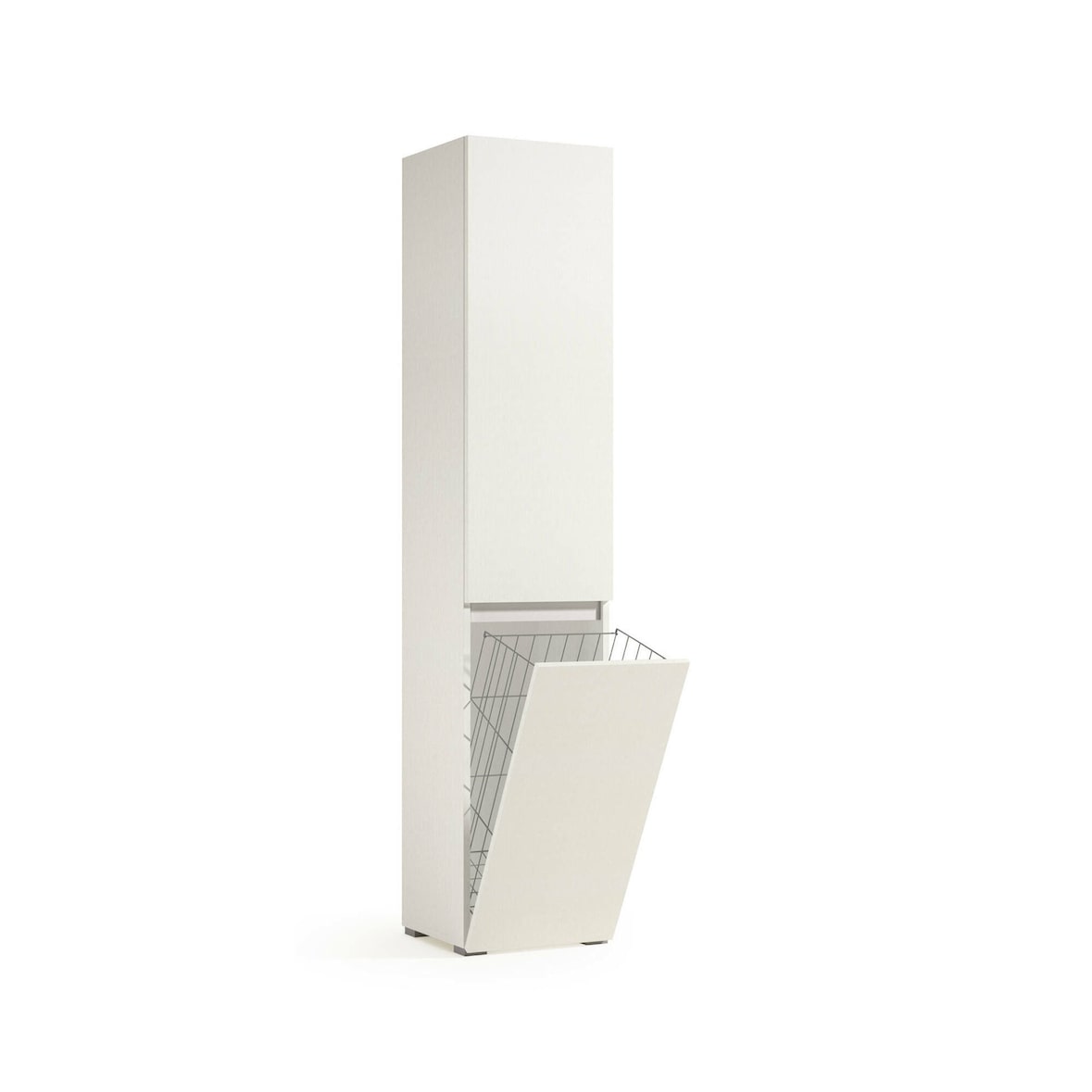 Dmora Armadio multiuso 2 ante Dasteggian, Mobile lavanderia a 2 ante, Colonna da bagno con cestello portabiancheria, 45x37h195 cm, Bianco