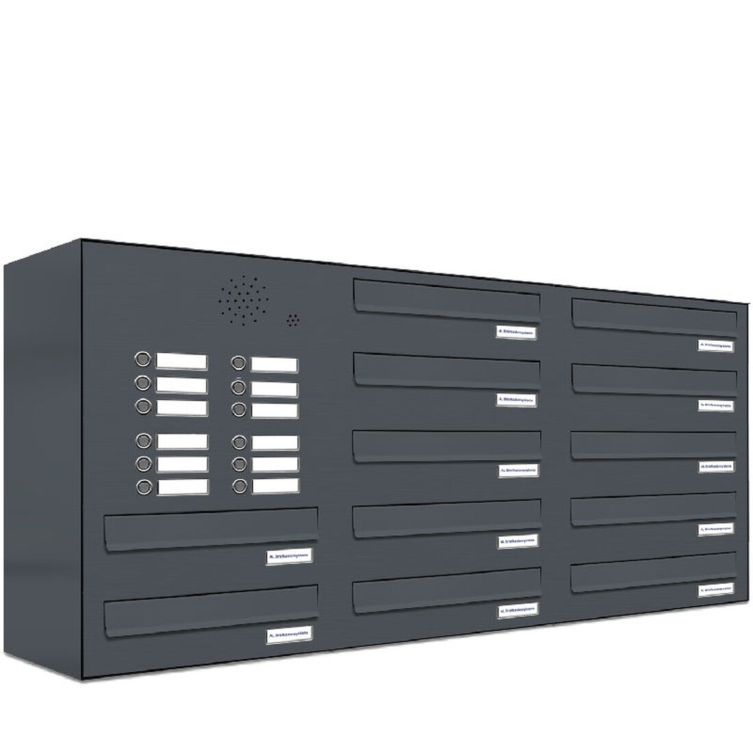 AL Briefkastensysteme 12 Fächer Premium Durchwurf Briefkasten in RAL 7016 Anthrazit Grau, Post A4, robust, wetterfest, Artikelnummer: 132P12DZ3KSP7016