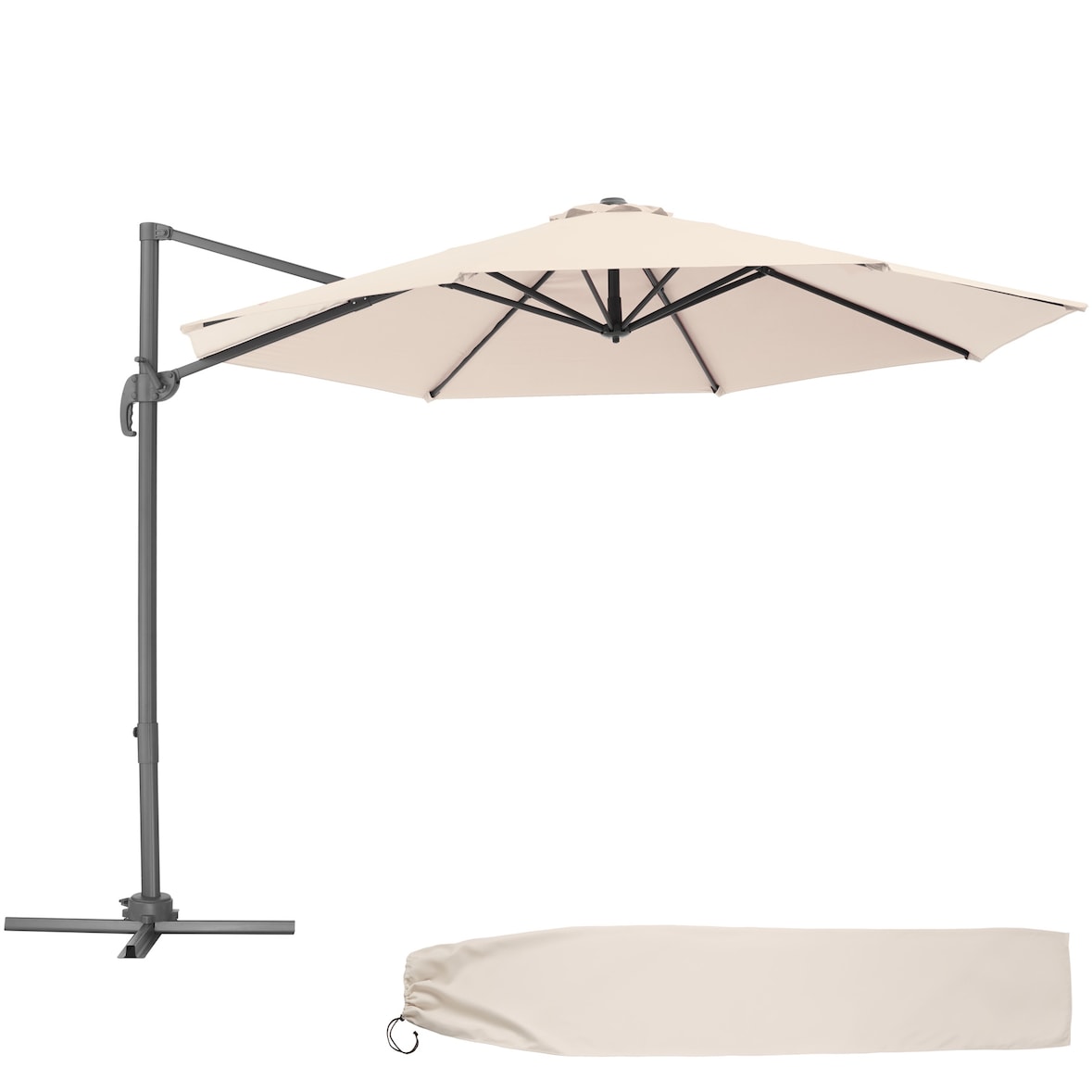 tectake Ombrellone Daria con involucro protettivo e pedale, Ø 300 cm - beige - 403133