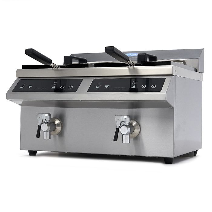 Gastro Fritteuse - 2 x 8 l - 2 Körbe - mit Ablasshahn - Induktion
